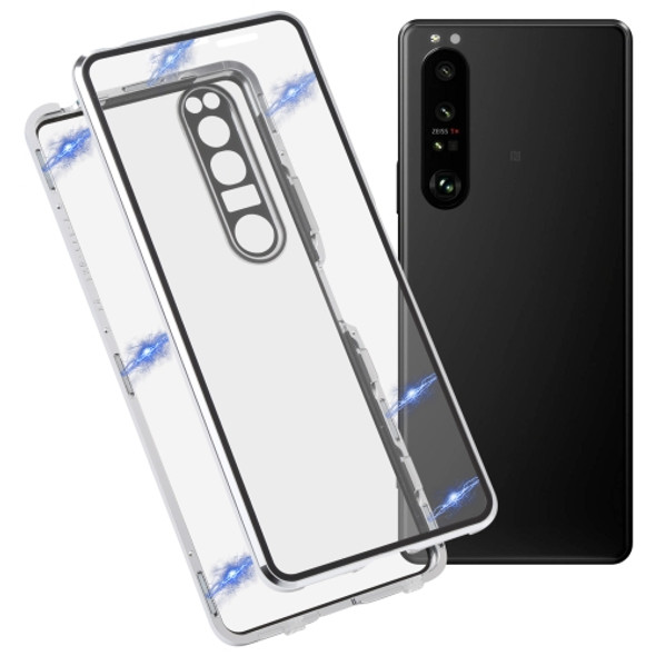 For Sony Xperia 1 II HD Magnetic Metal Tempered Glass Phone Case(Silver)