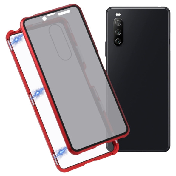 For Sony Xperia 10 II Anti-peeping Magnetic Double-sided Tempered Glass Phone Case(Red)