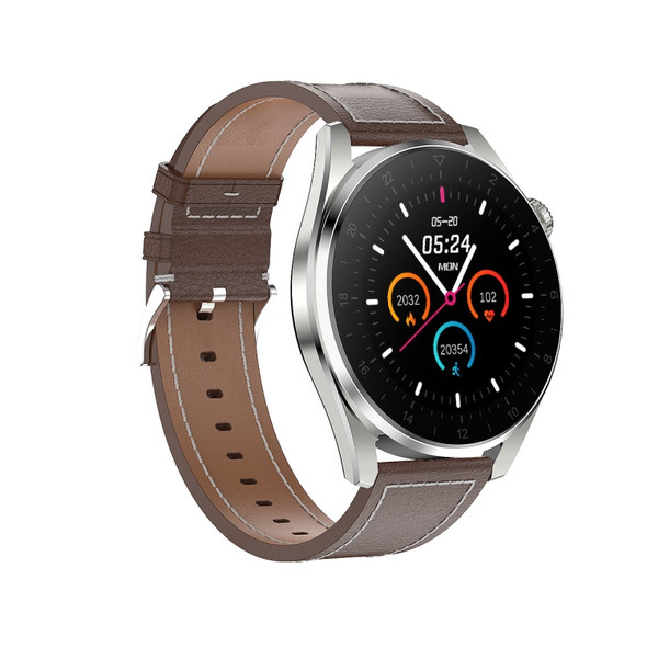 T3 IP68 1.36 inch Leather Watchband Color Screen Smart Watch(Brown)