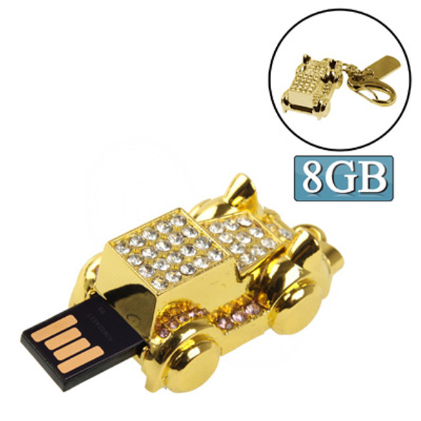 Golden Jalopy Shaped Diamond Jewelry Keychain Style USB Flash Disk (8GB)