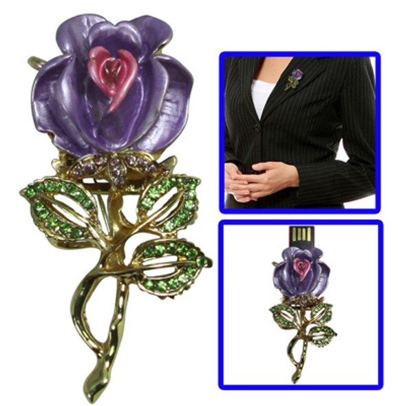 Rose Brooch USB Flash Disk(Purple)