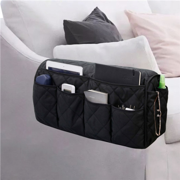 Waterproof Pongee Sofa Armrest Side Storage Bag(Black)