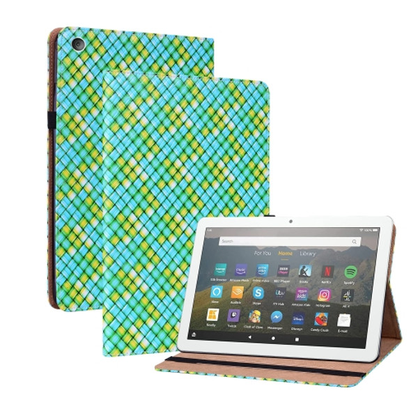 For Amazon Kindle Fire HD8 Color Weave Leather Tablet Case with Holder(Green)