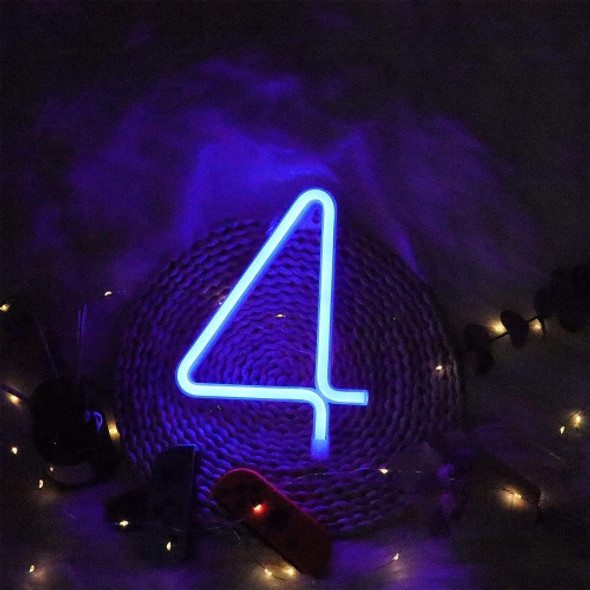 Blue Letter Number Neon Lights Holiday Decoration Lights(Number 4)