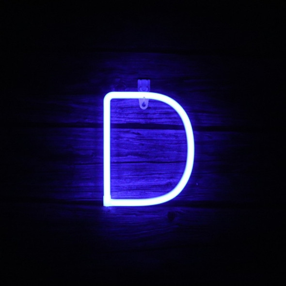 Blue Letter Number Neon Lights Holiday Decoration Lights(Letter D)