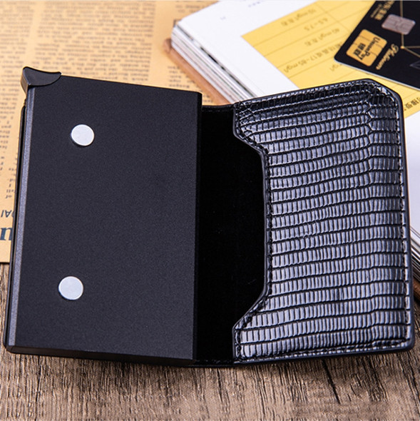 Lizard Pattern RFID Anti-Theft Card Holder With Tracker Hole For Airtag(Black)