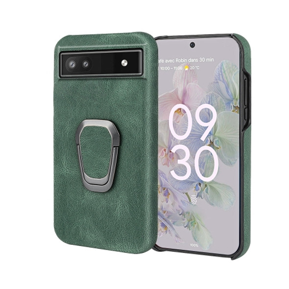 For Google Pixel 6a Ring Holder PU Phone Case(Dark green)