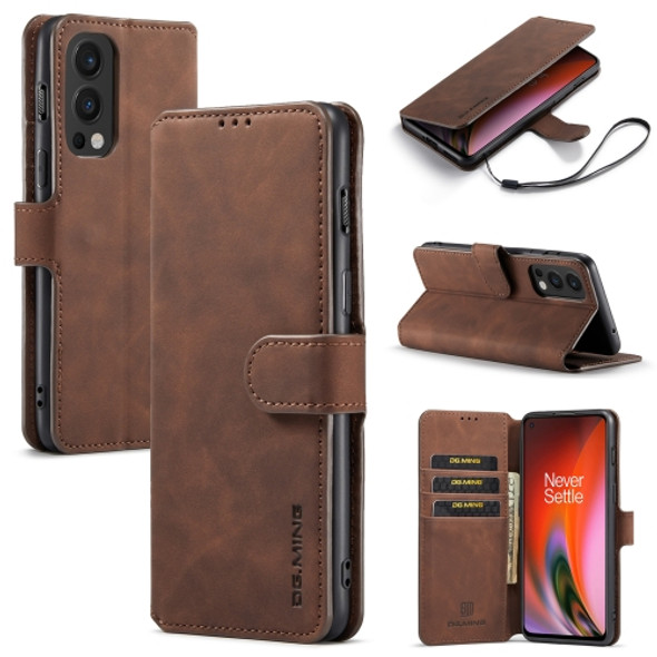 For OnePlus Nord 2 DG.MING Retro Oil Side Horizontal Flip Leather Case with Holder & Card Slots & Wallet(Coffee)