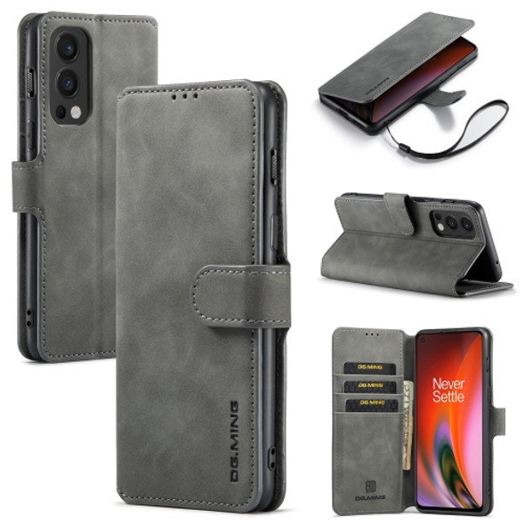 For OnePlus Nord 2 DG.MING Retro Oil Side Horizontal Flip Leather Case with Holder & Card Slots & Wallet(Grey)