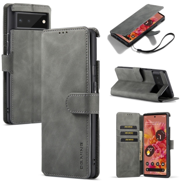 For Google Pixel 6 DG.MING Retro Oil Side Horizontal Flip Leather Case with Holder & Card Slots & Wallet(Grey)