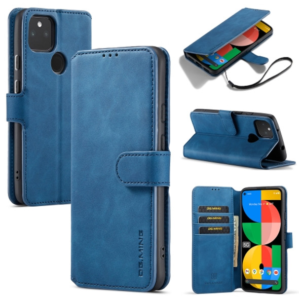 For Google Pixel 5A 5G DG.MING Retro Oil Side Horizontal Flip Leather Case with Holder & Card Slots & Wallet(Blue)