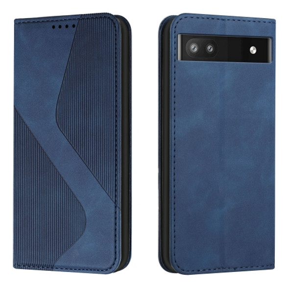For Google Pixel 6a Skin Feel Magnetic S-type Leather Phone Case(Blue)