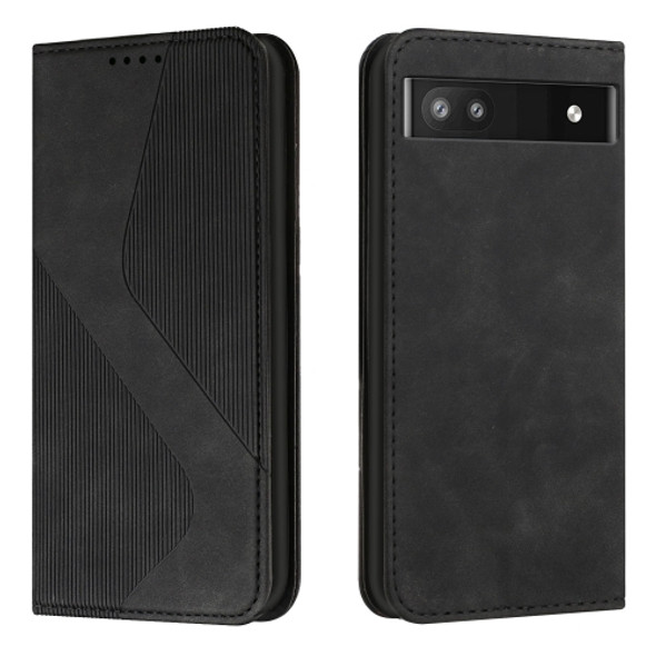 For Google Pixel 6a Skin Feel Magnetic S-type Leather Phone Case(Black)
