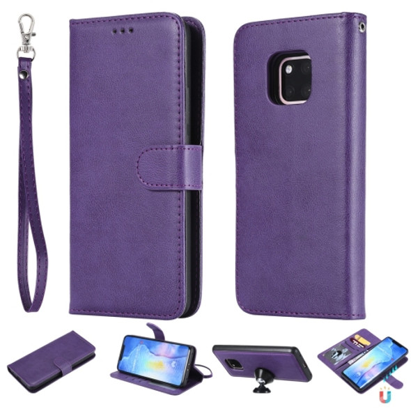 For Huawei Mate 20 Pro Solid Color Horizontal Flip Protective Case with Holder & Card Slots & Wallet & Photo Frame & Lanyard(Purple)