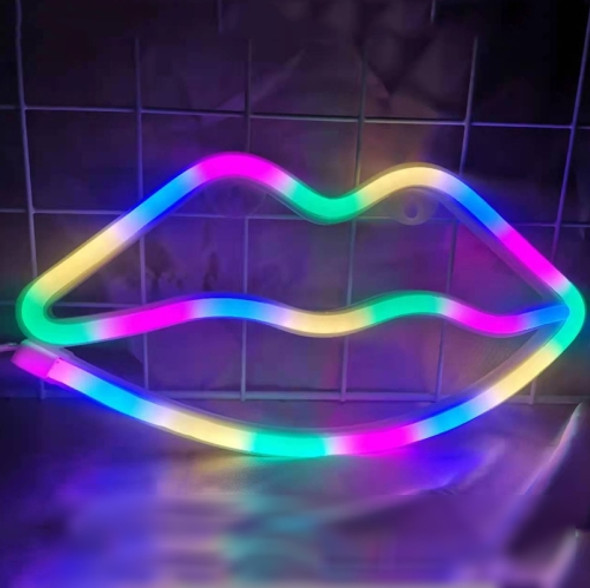 Neon LED Modeling Lamp Decoration Night Light, Power Supply: Battery or USB(Colorful Lip Print)