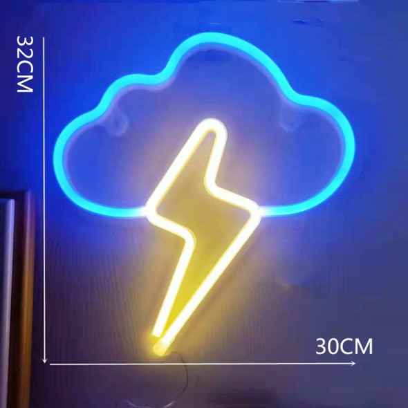 Neon LED Modeling Lamp Decoration Night Light, Style: Blue +Warm Thundershower