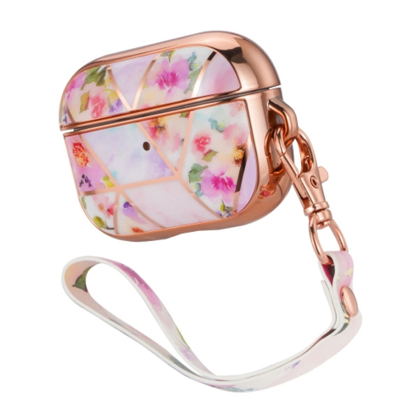 Anti-drop Stitching Earphone Protective Case with Lanyard For AirPods 3(Stitching Small Pink Flowers)