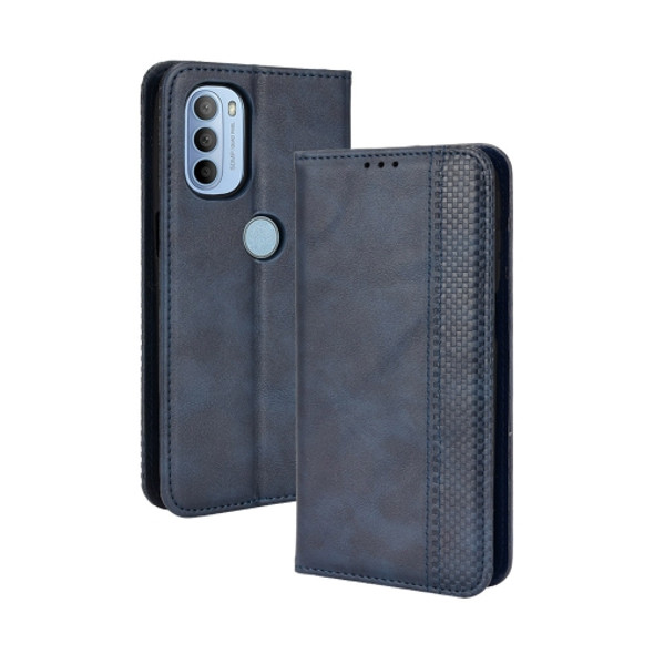 For Motorola Moto G41 / G31 Magnetic Buckle Retro Crazy Horse Leather Phone Case(Blue)
