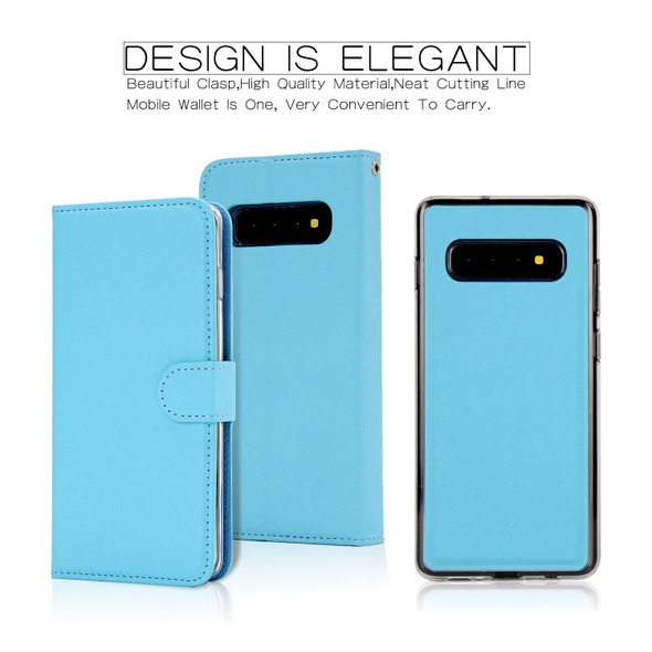 For Samsung Galaxy S10+ Cross Texture Detachable Leather Phone Case(Blue)