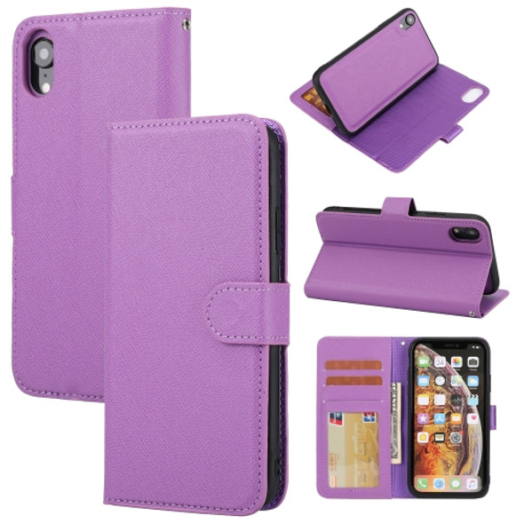 Cross Texture Detachable Leather Phone Case For iPhone XR(Purple)