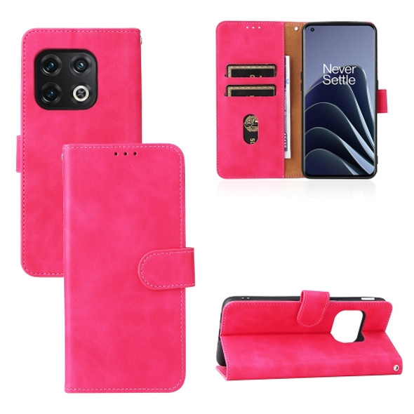 For OnePlus 10 Pro 5G Skin Feel Magnetic Buckle Calf Texture PU Phone Case(Rose Red)