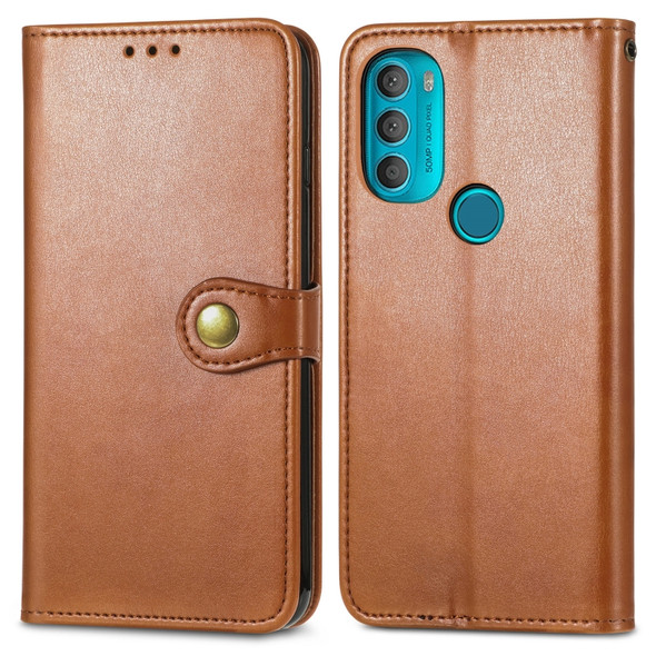 For Motorola Moto G71 Solid Color Leather Buckle Phone Case(Brown)