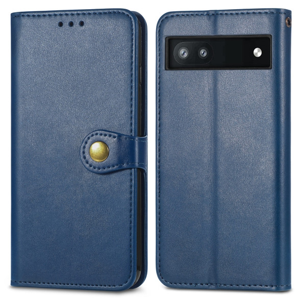 For Google Pixel 6a Solid Color Leather Buckle Phone Case(Blue)