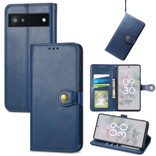 For Google Pixel 6a Solid Color Leather Buckle Phone Case(Blue)