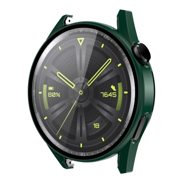 For Huawei Watch GT 3 46mm ENKAY Matte PC Frame + Tempered Glass Protector Case(Dark Green)