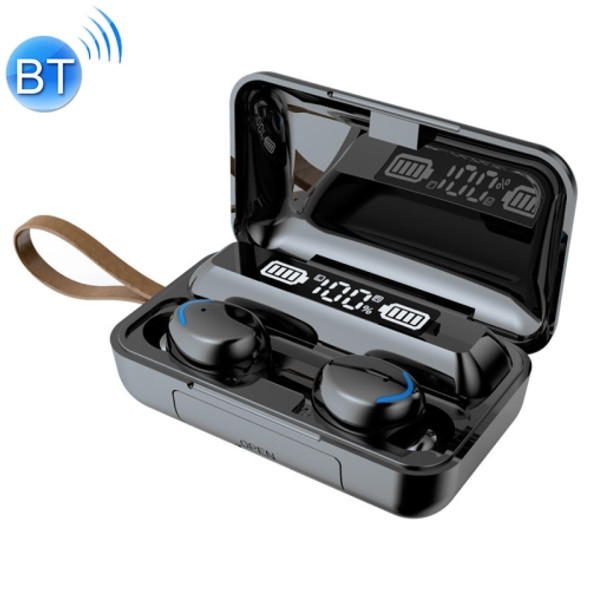 F9-5C LED Light + Digital Display Noise Reduction Bluetooth Earphone with Hand Strap(Black)