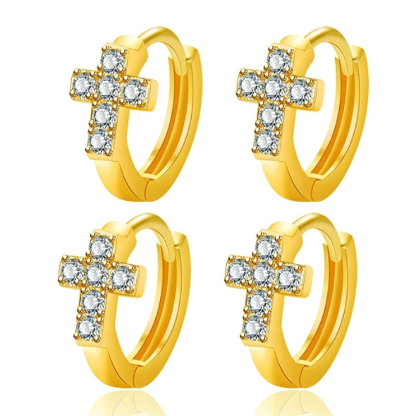 2 Pairs K25 Diamond Cross Ear Buckle Circle Stud Earrings(Gold Color)