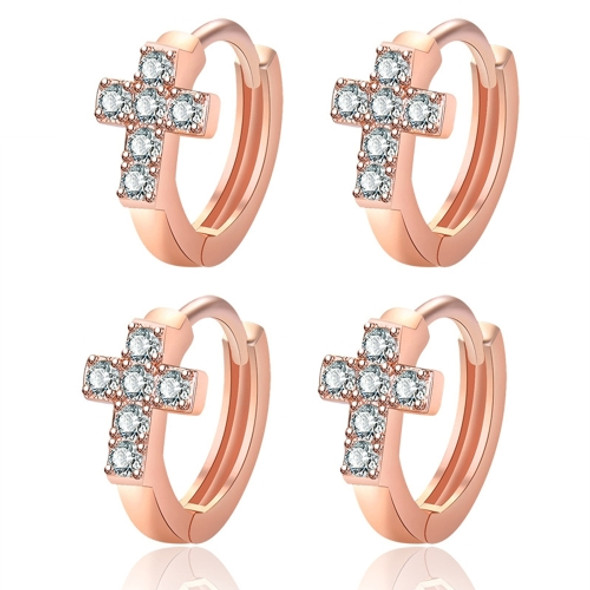 2 Pairs K25 Diamond Cross Ear Buckle Circle Stud Earrings(Rose Gold)