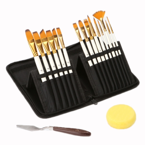 15 PCS/Set Oil Painting Pen Set + Tarpaulin Bag With Spatula Sponge(Pearl White Rod)