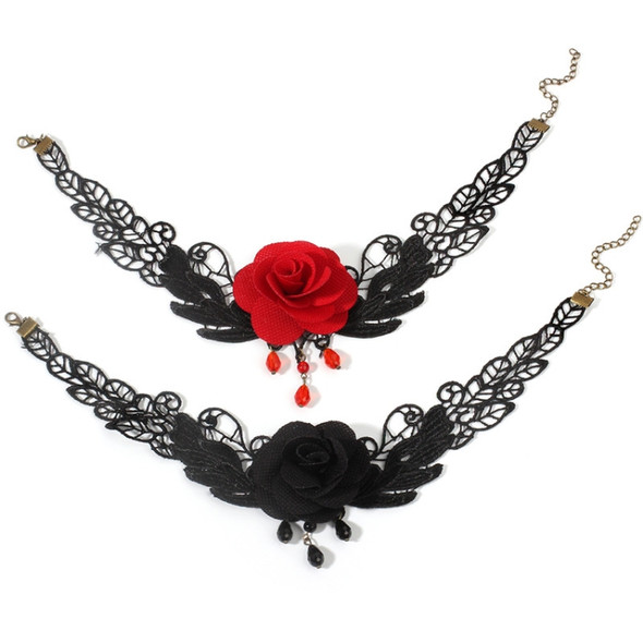 Fringe Lace Gothic Lolita Vintage Necklace,Style: 1532 Black