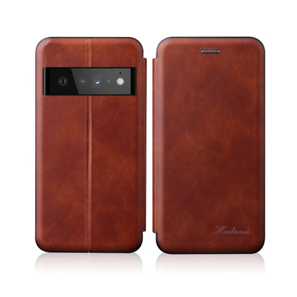 For Google Pixel 6A Integrated Retro Texture Magnetic Card Holder Leather Case(Brown)