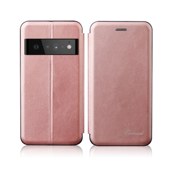 For Google Pixel 6A Integrated Retro Texture Magnetic Card Holder Leather Case(Rose Gold)