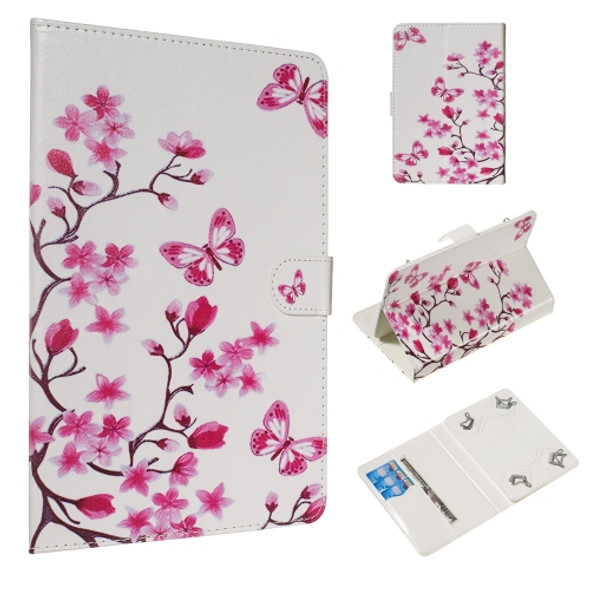 For 10 inch Universal Tablet PC Colored Drawing Pattern Horizontal Flip PU Leather Case with Holder & Card Slots(Butterfly Love Flower)