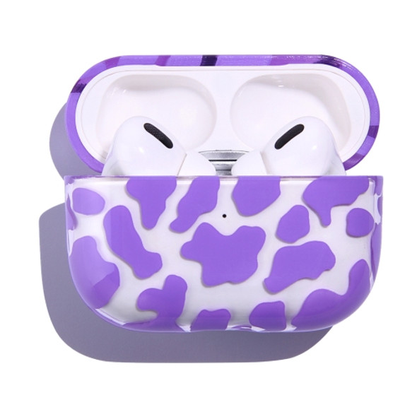 Transparent Cow Series Earphone PC Protective Case For AirPods Pro(Purple)