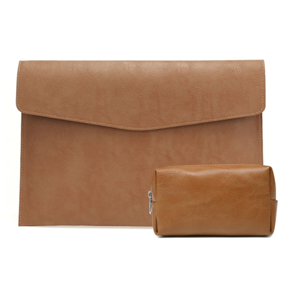 PU Leather Litchi Pattern Sleeve Case For 14 Inch Laptop, Style: Liner Bag + Power Bag  (Light Brown)