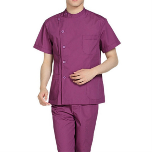 Standing Collar Male Nurse Suit Short Sleeve Summer Suit Operating Room Protective Clothing, Size:XXXXL(Purple)