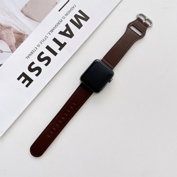 Oval Buckle Genuine Leather Strap For Apple Watch Series 7 45mm / 6&SE&5&4 44mm / 3&2&1 42mm(C)