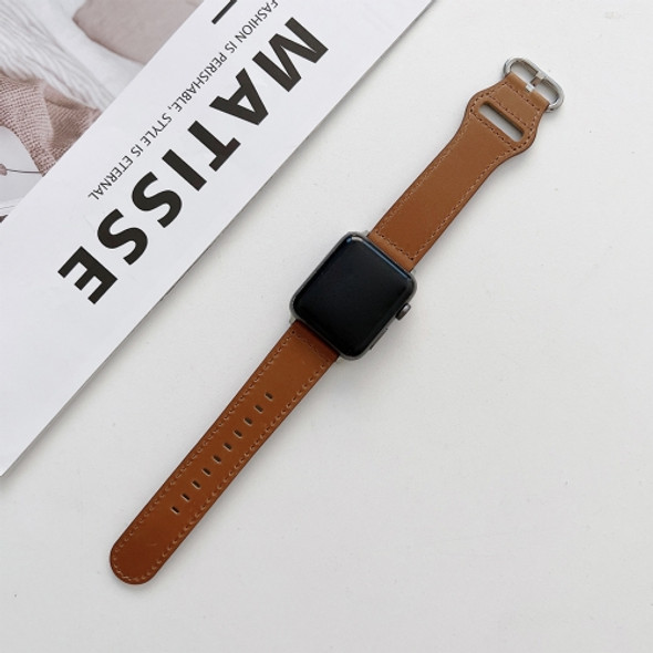 Oval Buckle Genuine Leather Strap For Apple Watch Series 7 41mm / 6&SE&5&4 40mm / 3&2&1 38mm(B)