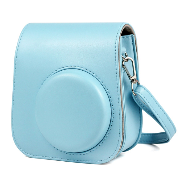 Solid Color Full Body Camera Leather Case Bag with Strap for FUJIFILM Instax mini 11 (Blue)