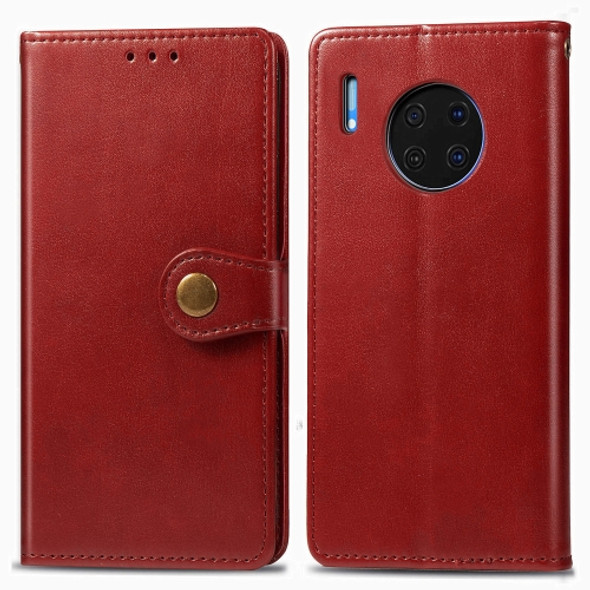 For Huawei Mate 30 Retro Solid Color Leather Buckle Mobile Phone Protection Leather Case with Photo Frame & Card Slot & Wallet & Bracket Function(Red)
