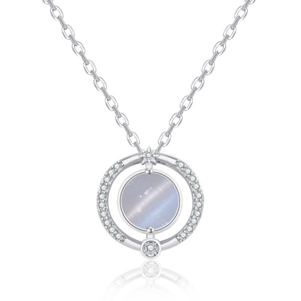 2 PCS A211 Ladies Moonlight Opal Pendant Clavicle Necklace(White Gold With Chain)