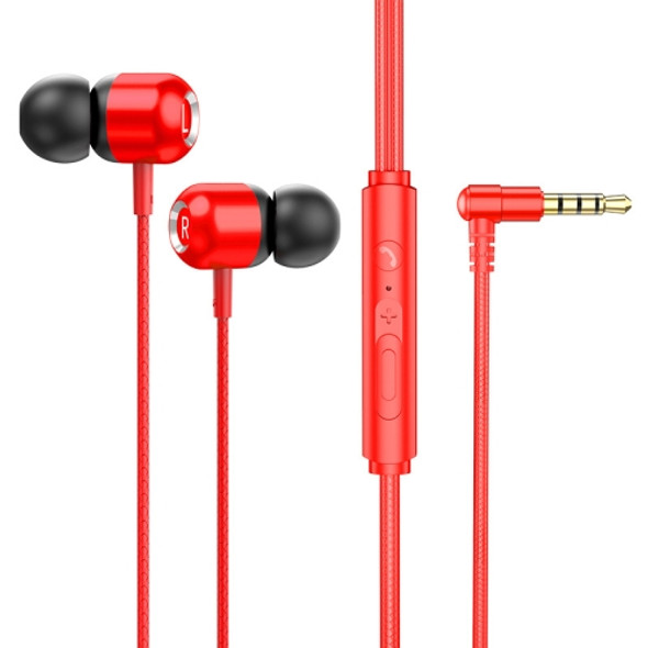 2 PCS TS6000 3.5mm Metal Elbow In-Ear Wired Control Earphone with Mic(Red)