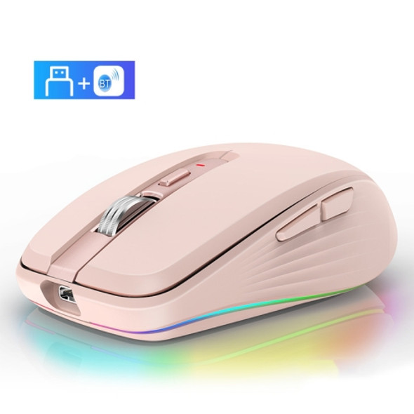 Fmouse M303 2400DPI Bluetooth&2.4G Dual Modes Rechargeable RGB Mouse(Pink)