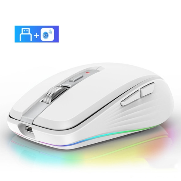 Fmouse M303 2400DPI Bluetooth&2.4G Dual Modes Rechargeable RGB Mouse(White)