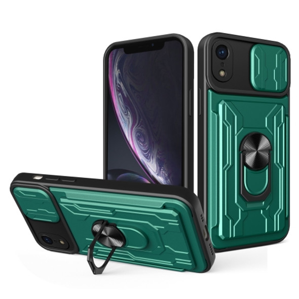 Sliding Camshield Card Phone Case For iPhone XR(Dark Green)