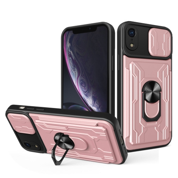 Sliding Camshield Card Phone Case For iPhone XR(Rose Gold)